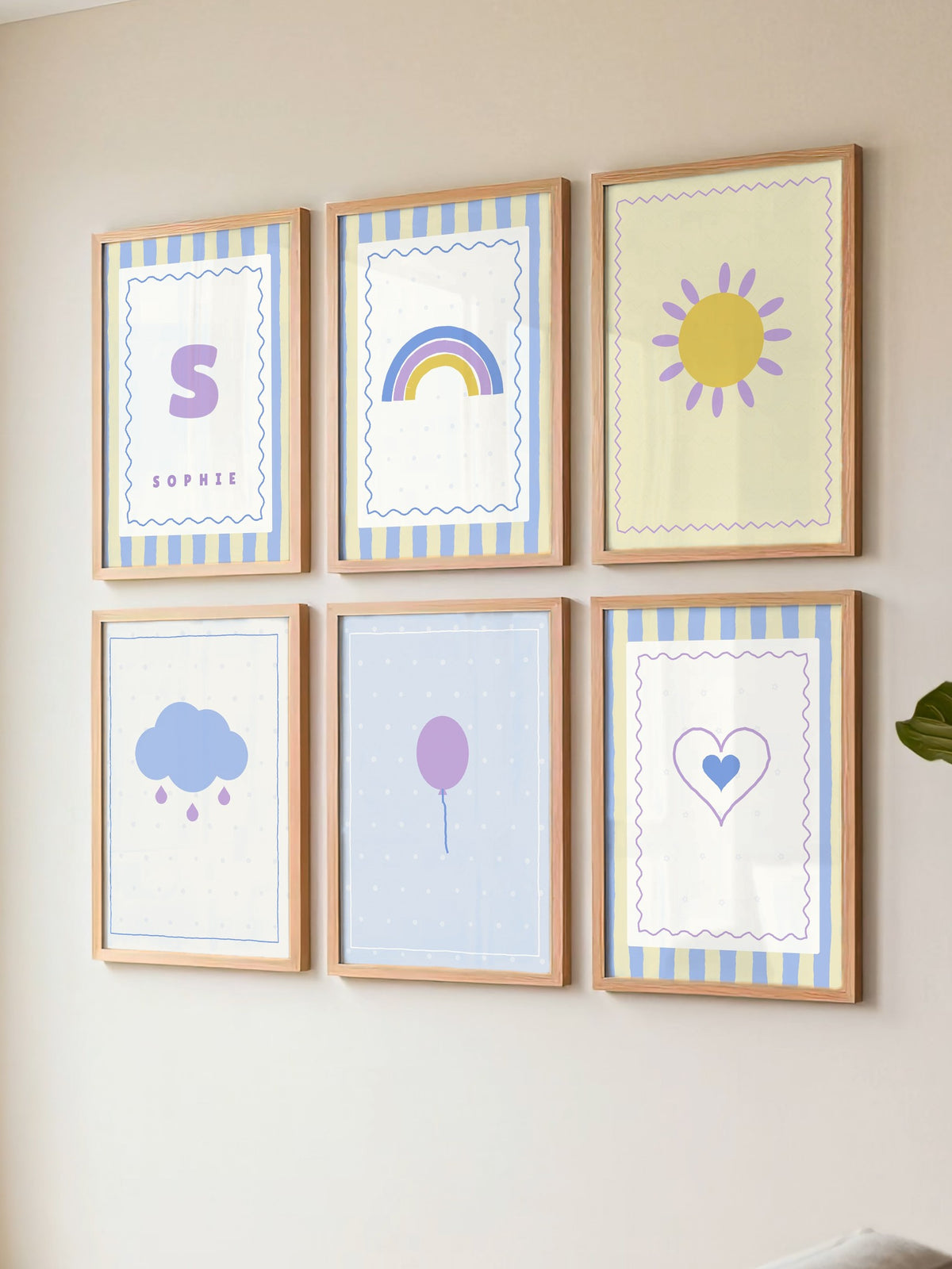 Namensposter 6er-Set „Pastell & Welle“