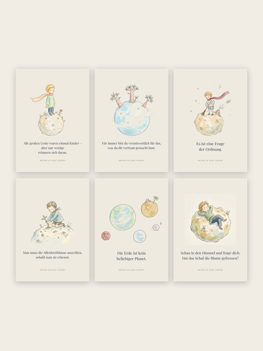 Kleiner Prinz 6er-Set – Kleiner Planet – inspiriert von Der kleine Prinz