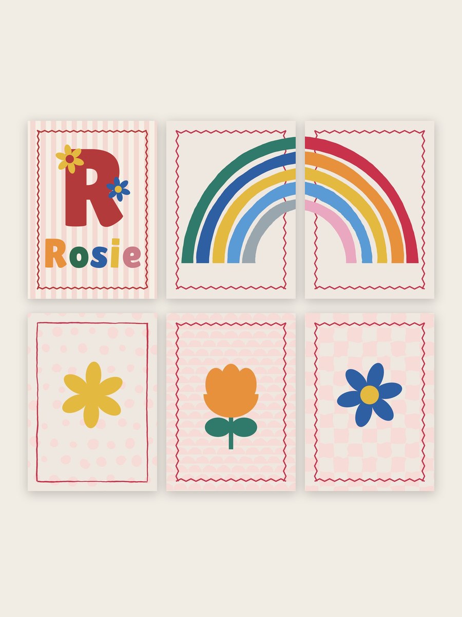 Namensposter 6er-Set „Bunt & Streifen“