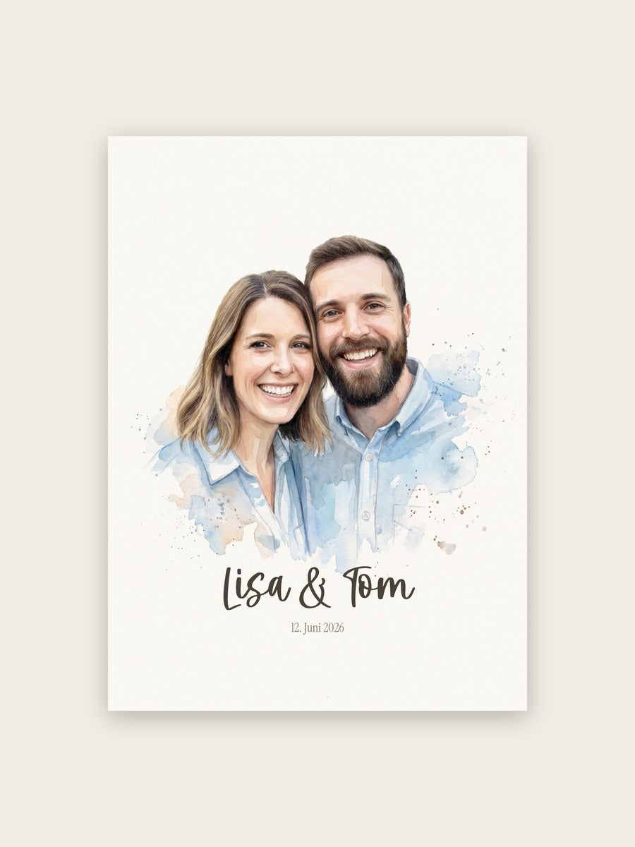 Aquarell-Portrait vom Foto – Paar, Familie & Einzelperson