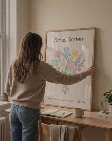 Beispielfoto: Geburtsblumen Familienstrauß Scandi Pastell (Variante 4) – Omas Garten mit Namen