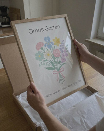 Beispielfoto: Geburtsblumen Familienstrauß Scandi Pastell (Variante 4) – Omas Garten mit Namen