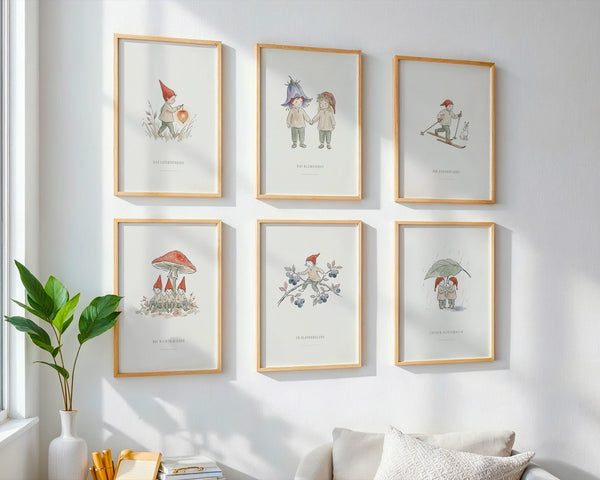Elsa Beskow – Wichtel 6er-Set an der Wand – Walleria