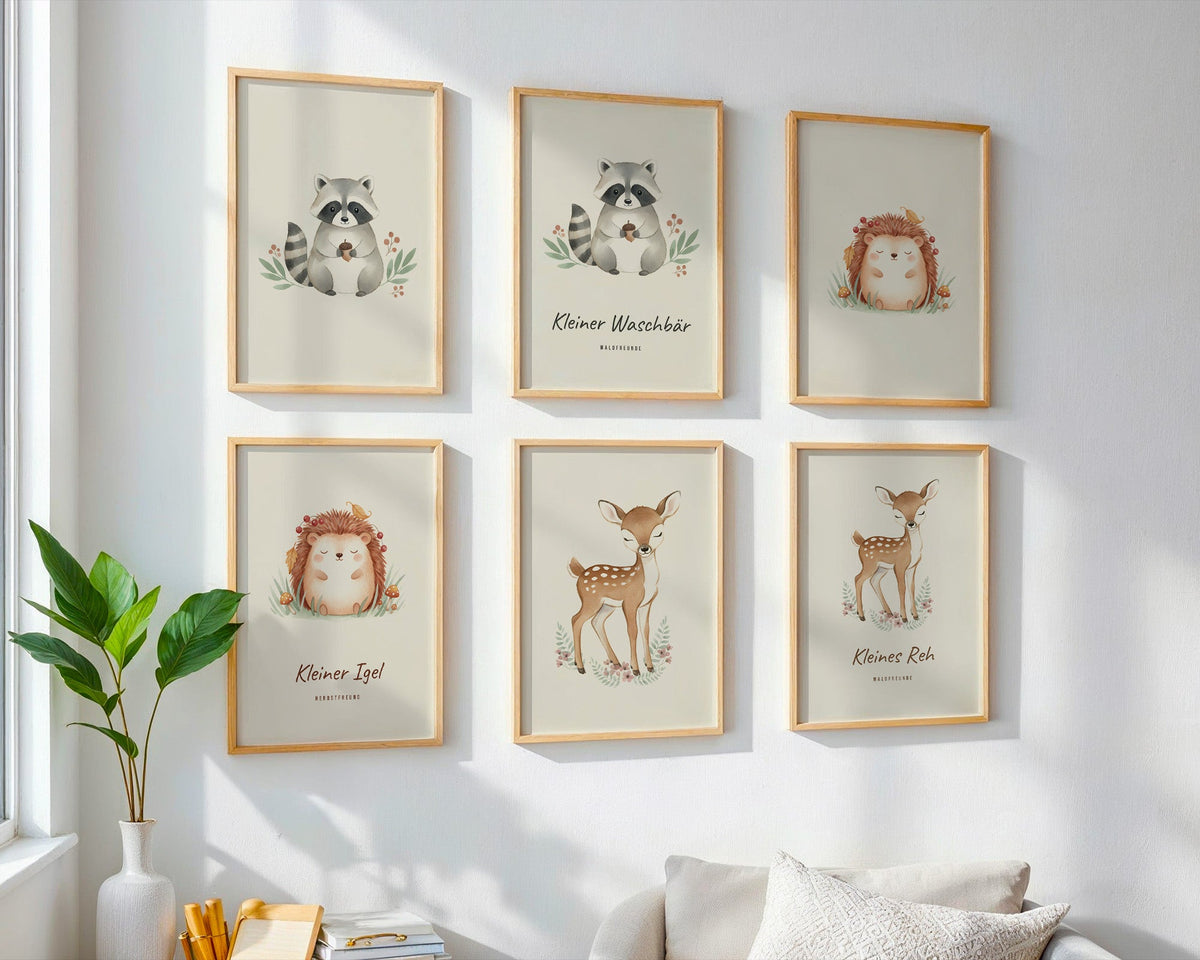 Waldtiere 6er-Set an der Wand – Walleria