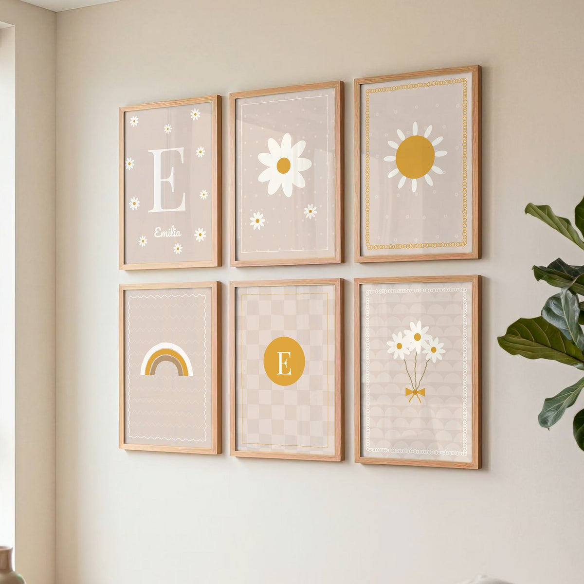 Namensposter 6er-Set „Margeriten“ an der Wand – Walleria