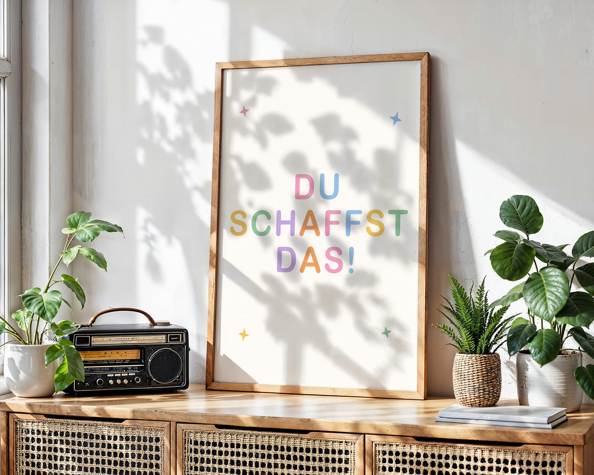 Du schaffst das – gerahmtes Poster an der Wand
