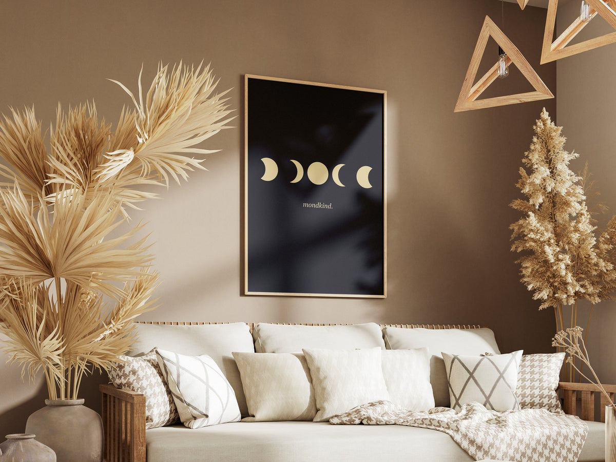 Mondkind Mondphasen – gerahmtes Poster an der Wand