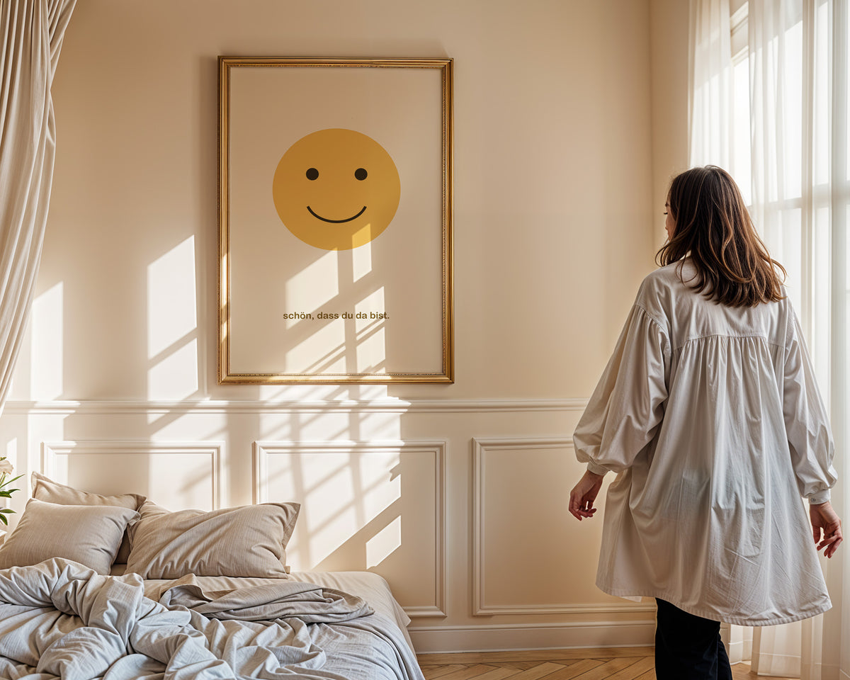 Smiley – gerahmtes Poster in der Hand