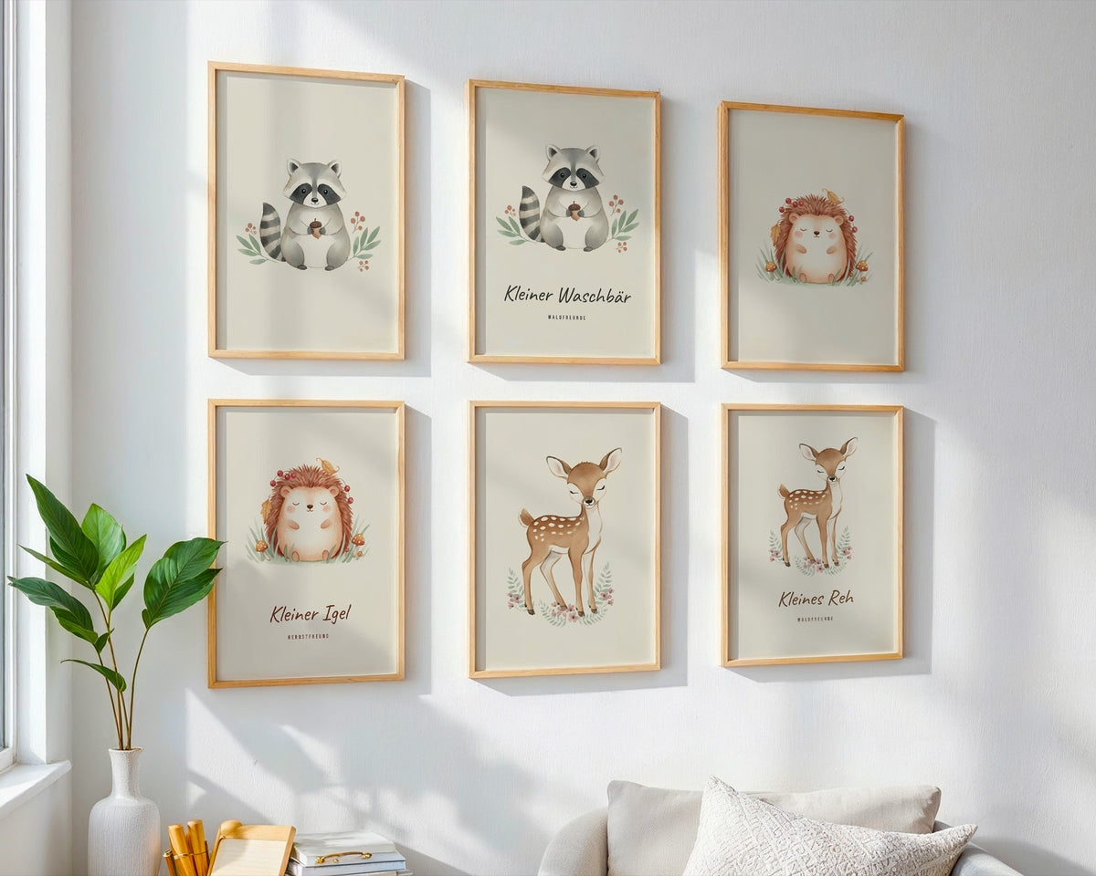 Waldtiere 6er-Set – Poster-Motiv