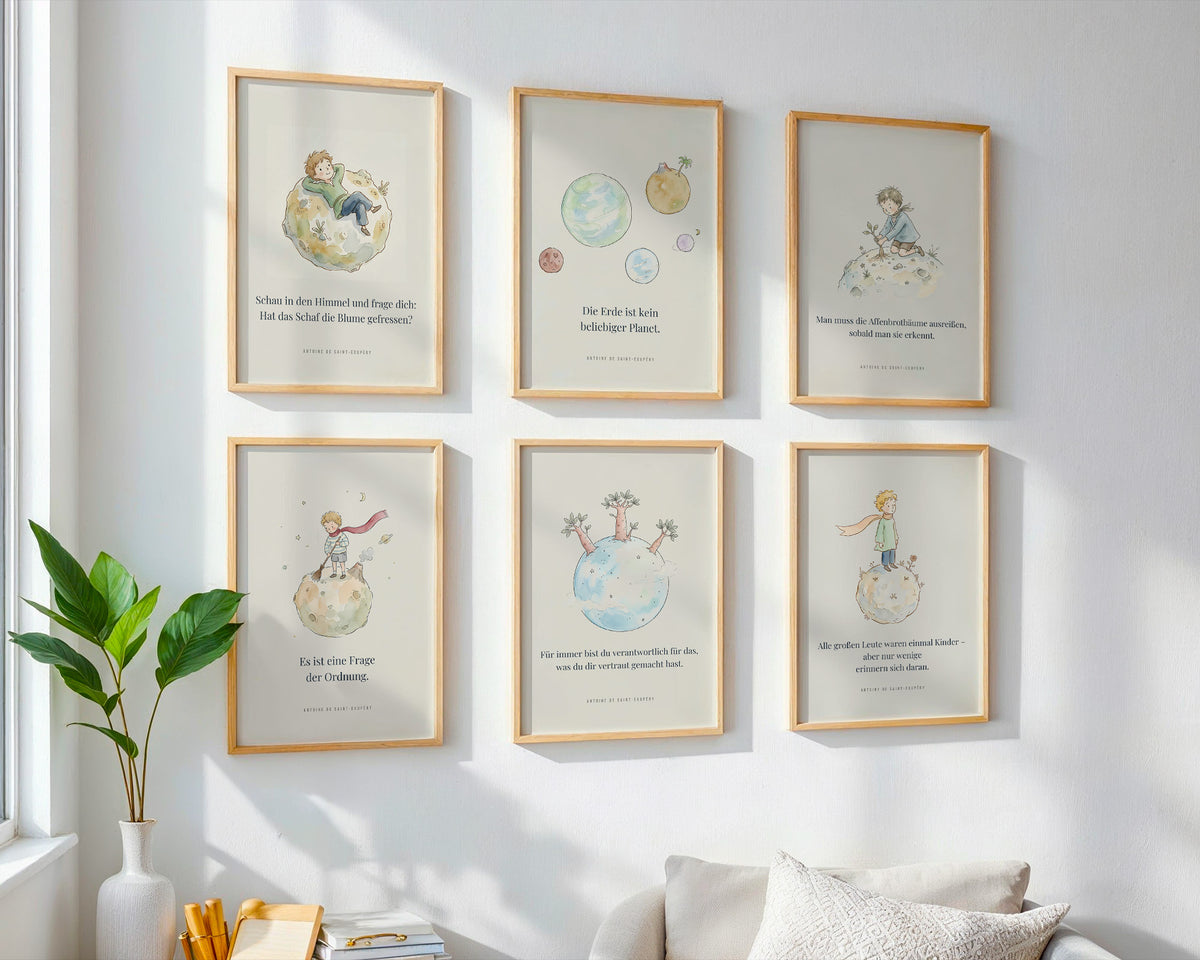„Kleiner Prinz“ set of 6 – Little Planet – inspired by The Little Prince – poster design