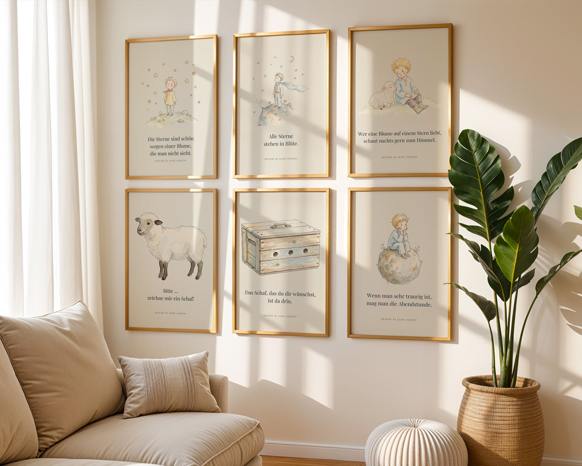 Kleiner Prinz 6er-Set – Sterne & Schaf – Poster-Motiv