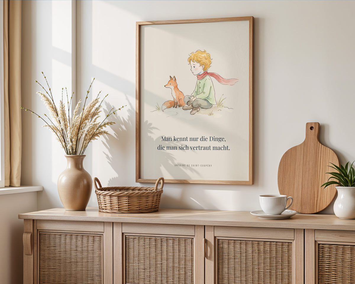 Poster Kinderzimmer Junge und Fuchs – gerahmtes Poster an der Wand