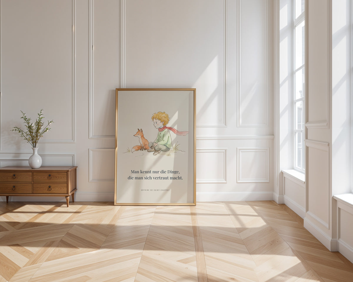 Poster Kinderzimmer Junge und Fuchs – gerahmtes Poster an der Wand