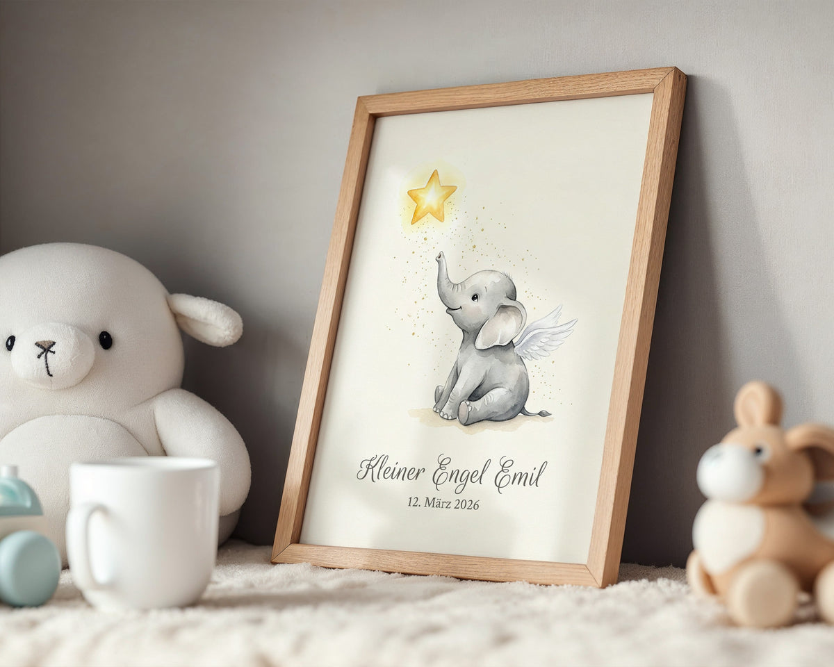 Sternenkind – Engel-Elefant – Poster im Kinderzimmer