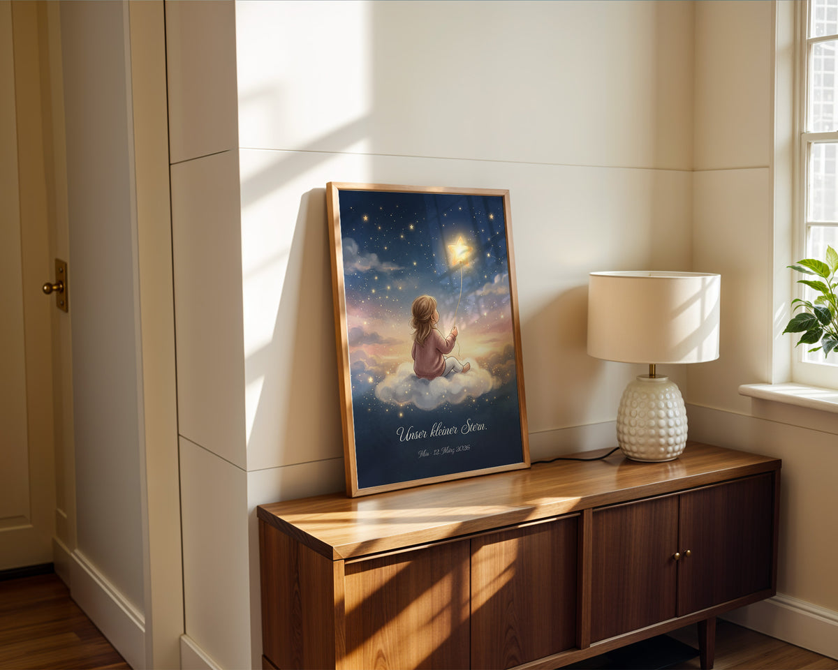 Sternenkind – Sternballon – gerahmtes Poster an der Wand
