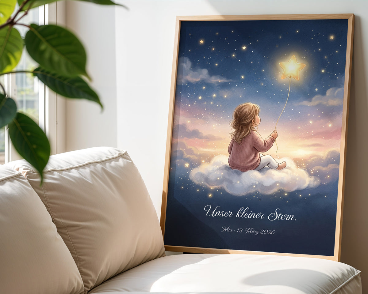 Sternenkind – Sternballon – gerahmtes Poster an der Wand