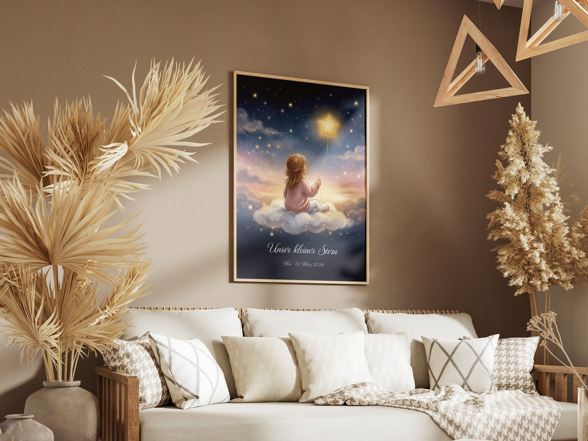 Sternenkind – Sternballon – gerahmtes Poster an der Wand