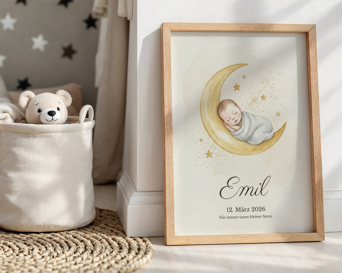 Sternenkind – Mond-Baby Aquarell – Poster im Kinderzimmer