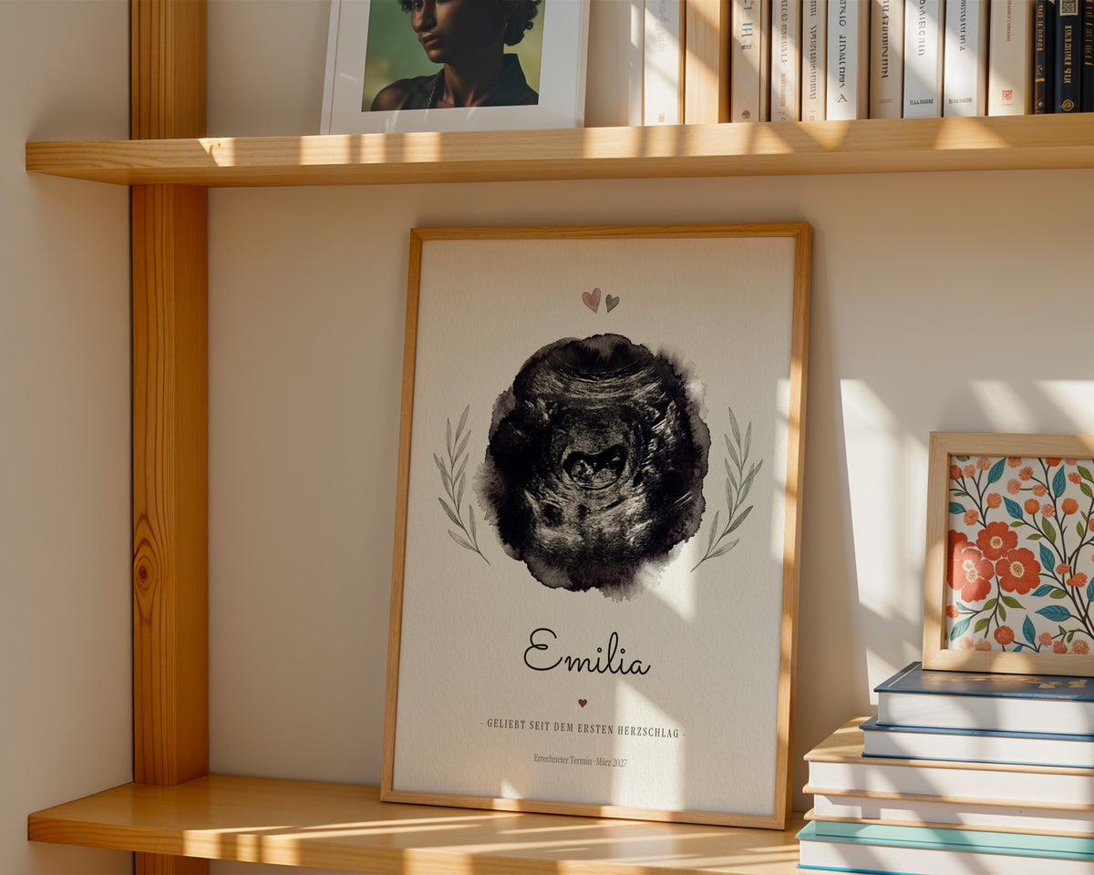 Ultraschallbild – Aquarell Tusche – gerahmtes Poster an der Wand