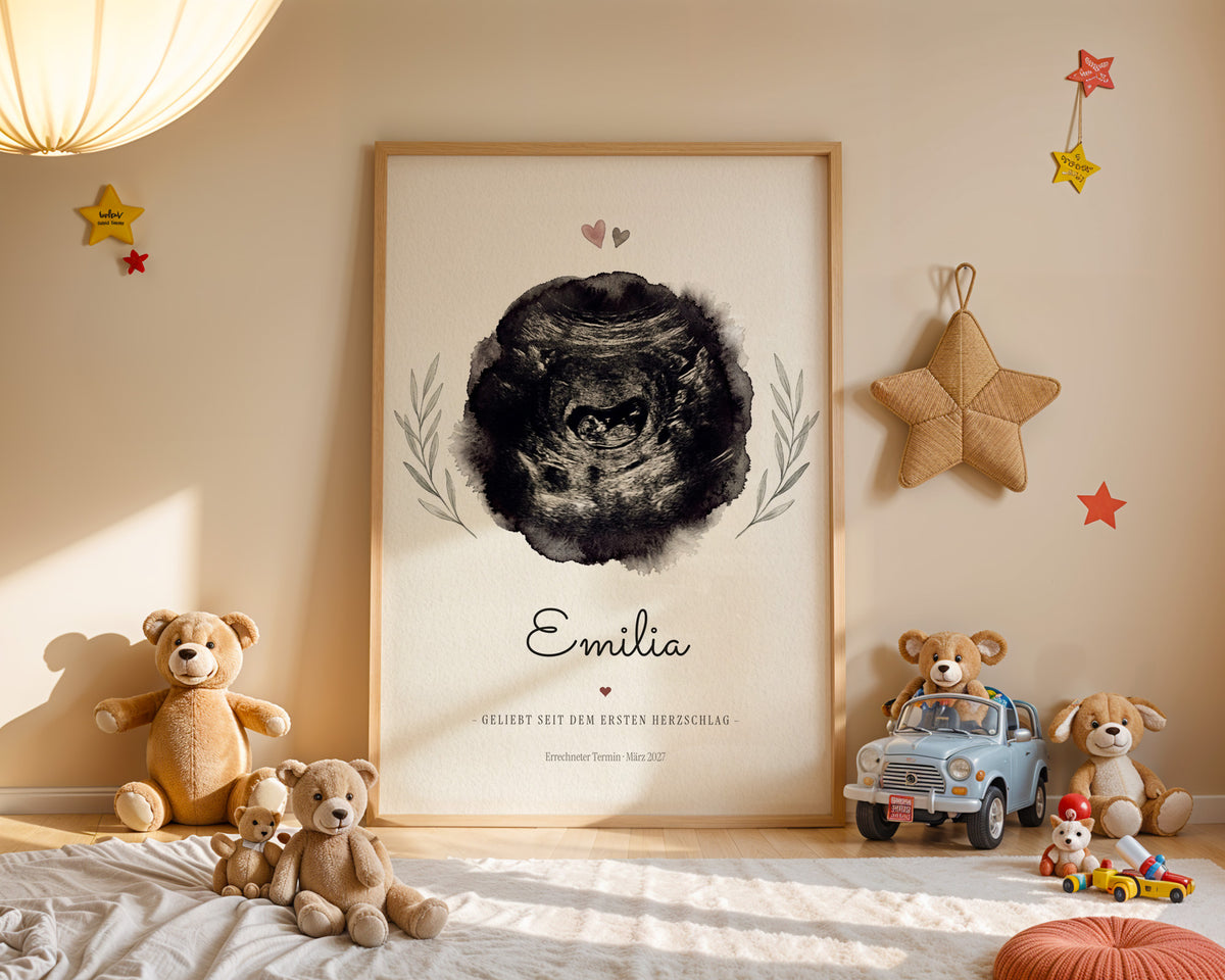 Ultraschallbild – Aquarell Tusche – Poster im Kinderzimmer