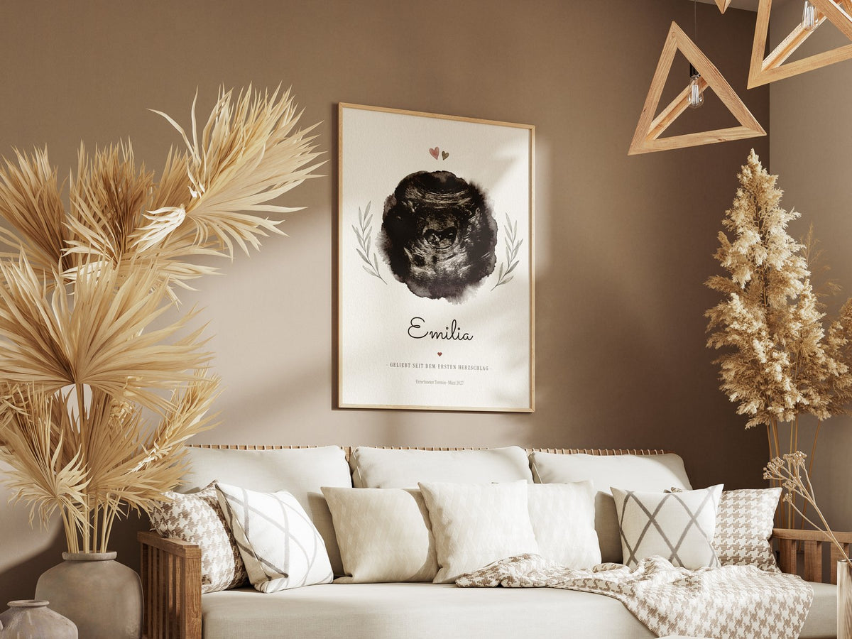 Ultraschallbild – Aquarell Tusche – gerahmtes Poster an der Wand