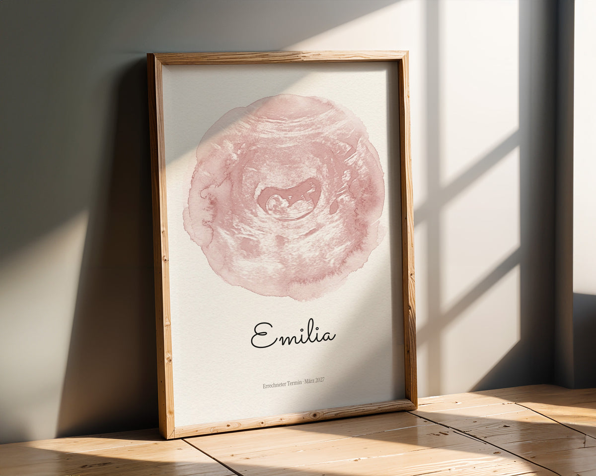Ultraschallbild – Zarter Farbklecks – gerahmtes Poster an der Wand