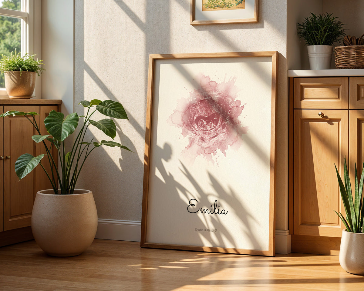 Ultraschallbild – Farb Splash – gerahmtes Poster an der Wand