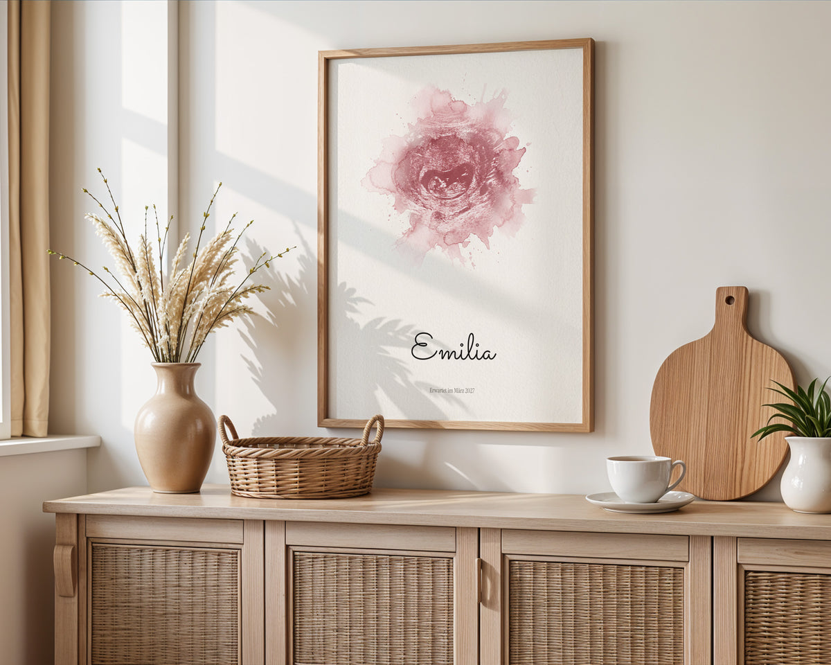 Ultraschallbild – Farb Splash – gerahmtes Poster an der Wand