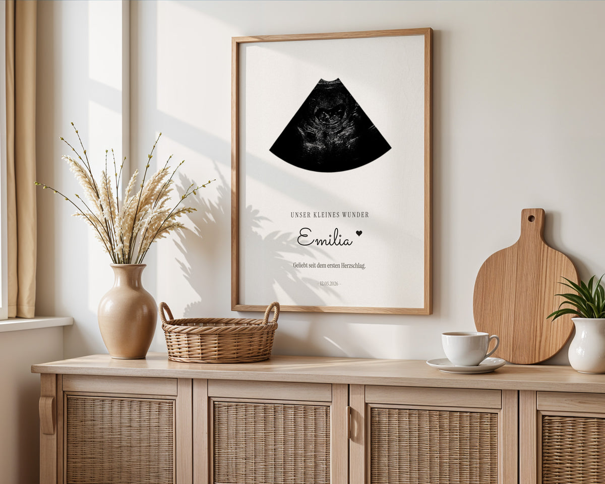 Ultraschallbild – Ultraschallbild in Fächerform – gerahmtes Poster an der Wand