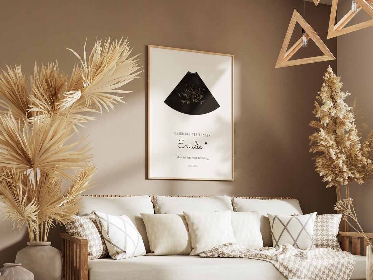 Ultraschallbild – Ultraschallbild in Fächerform – gerahmtes Poster an der Wand