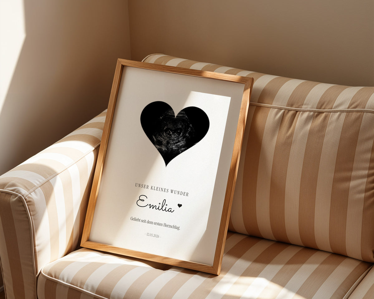 Ultraschallbild als Herz – Originalaufnahme – gerahmtes Poster an der Wand