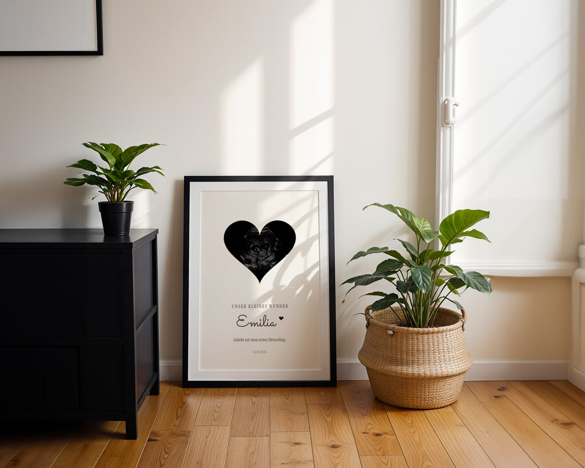 Ultraschallbild als Herz – Originalaufnahme – gerahmtes Poster an der Wand