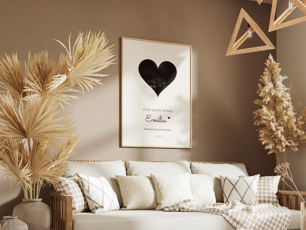 Ultraschallbild als Herz – Originalaufnahme – gerahmtes Poster an der Wand