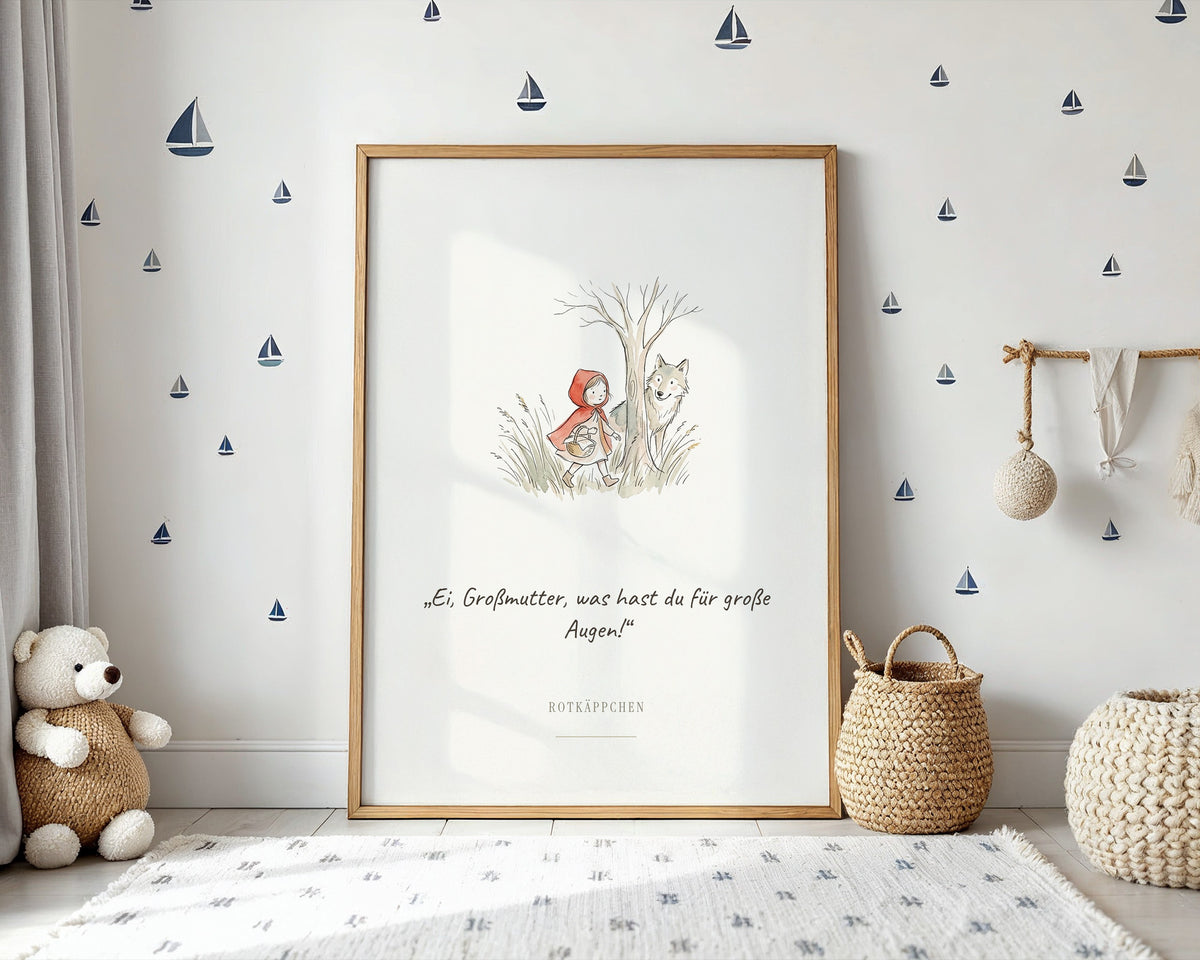 Rotkäppchen – Märchenbild mit Zitat – Poster im Kinderzimmer