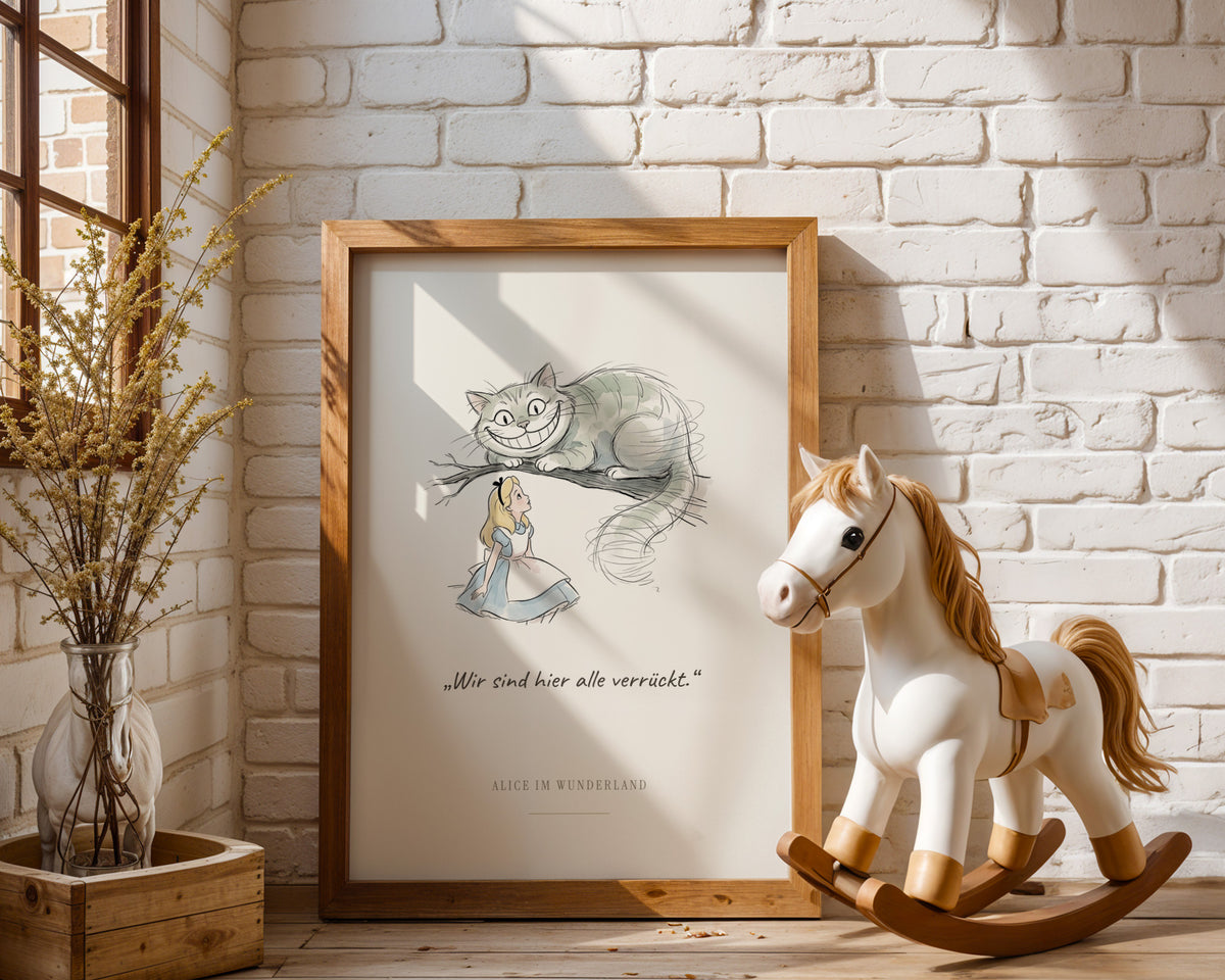 Alice im Wunderland – Grinsekatze Kinderzimmer Bild mit Zitat – Poster im Kinderzimmer