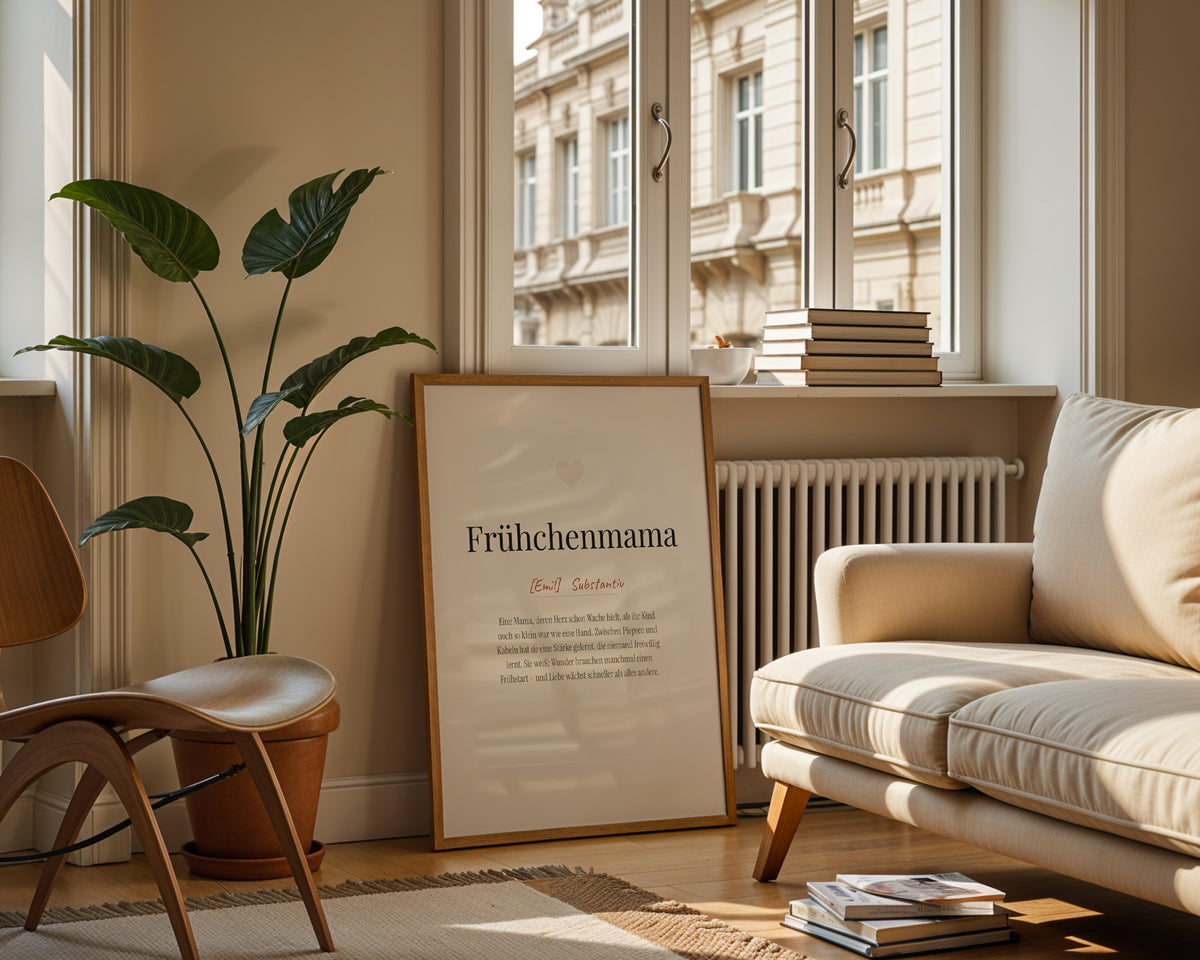 Frühchenmama (definition) – framed poster on the wall