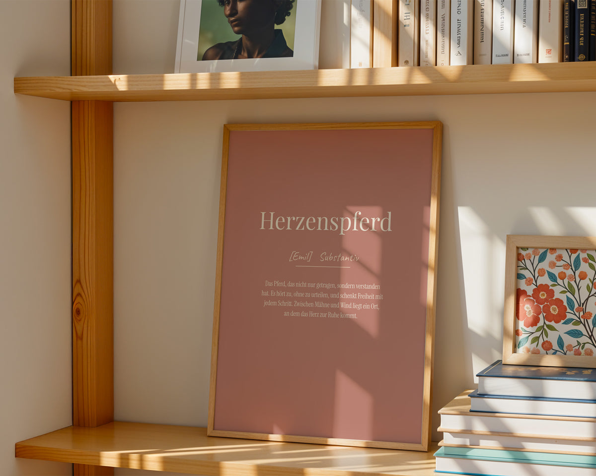 Herzenspferd (Definition) – gerahmtes Poster an der Wand