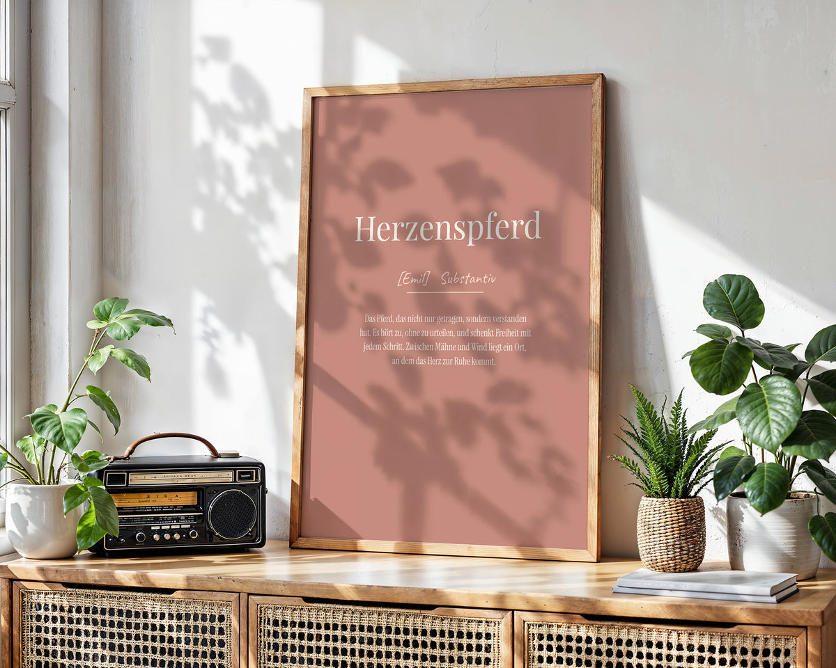 Herzenspferd (Definition) – gerahmtes Poster an der Wand