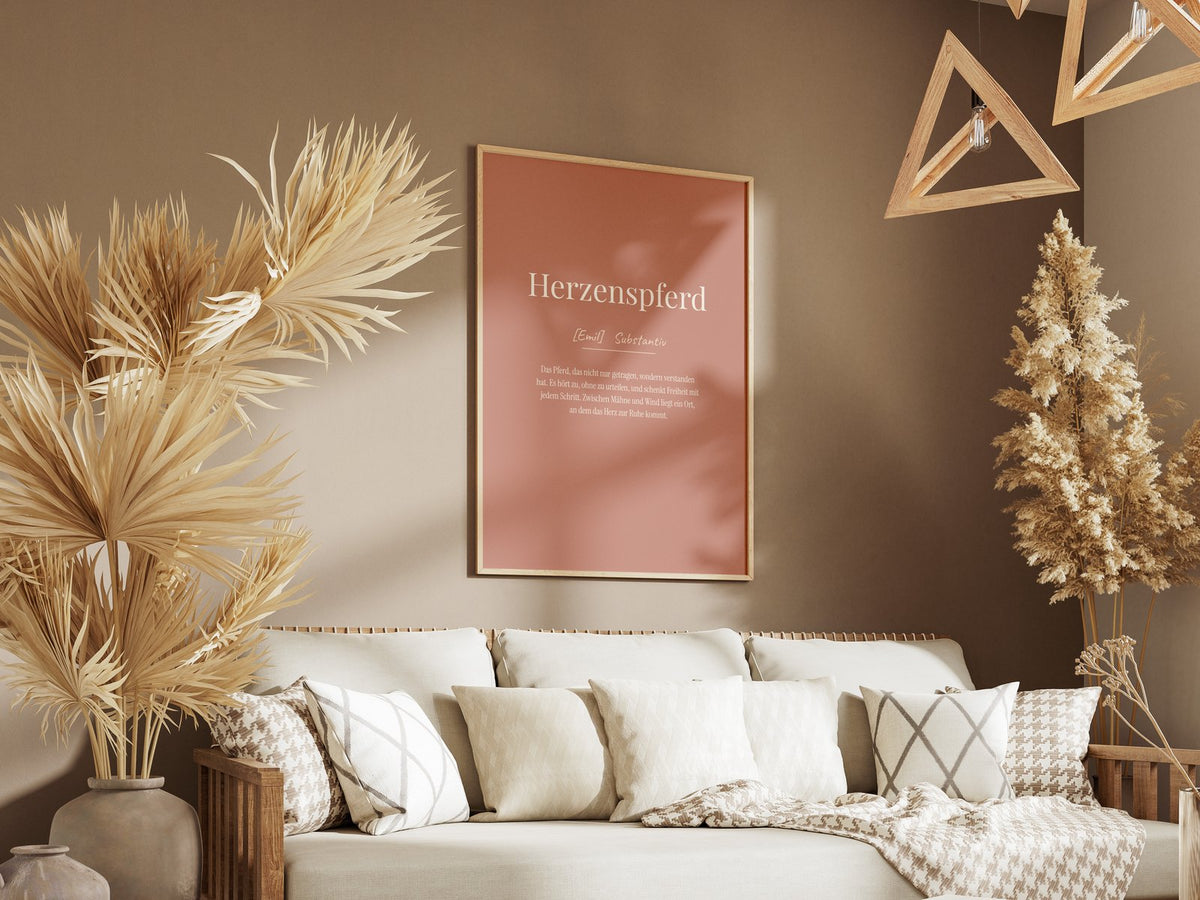 Herzenspferd (Definition) – gerahmtes Poster an der Wand