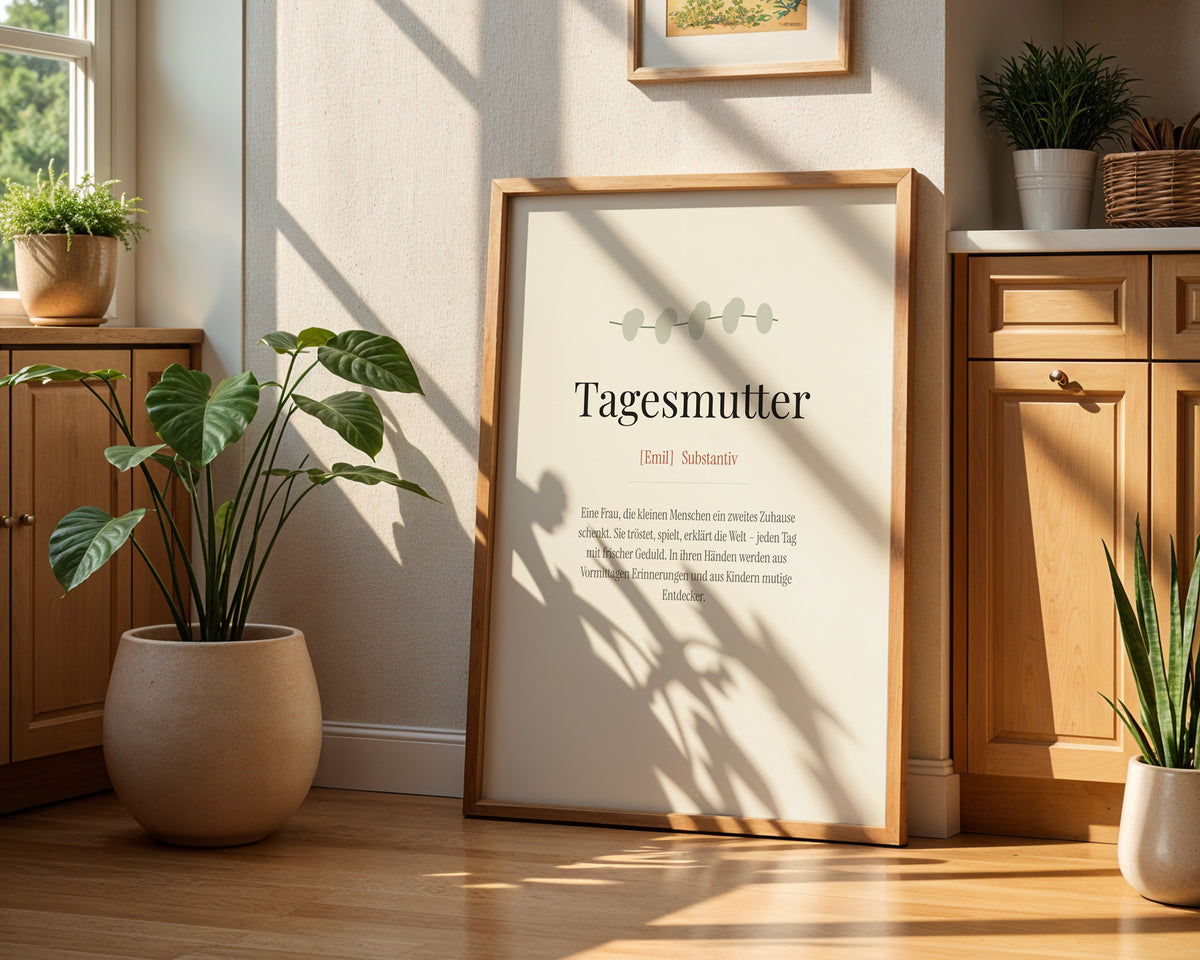 Tagesmutter (Definition) – gerahmtes Poster an der Wand