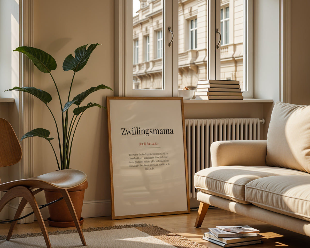 „Zwillingsmama“ (twin mum definition) – framed poster on the wall