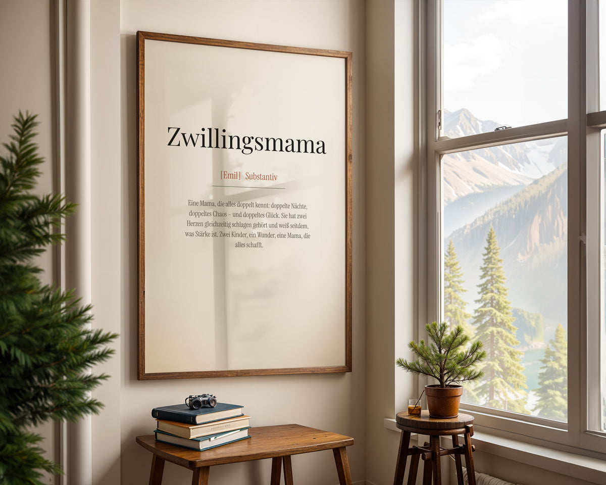 „Zwillingsmama“ (twin mum definition) – framed poster on the wall