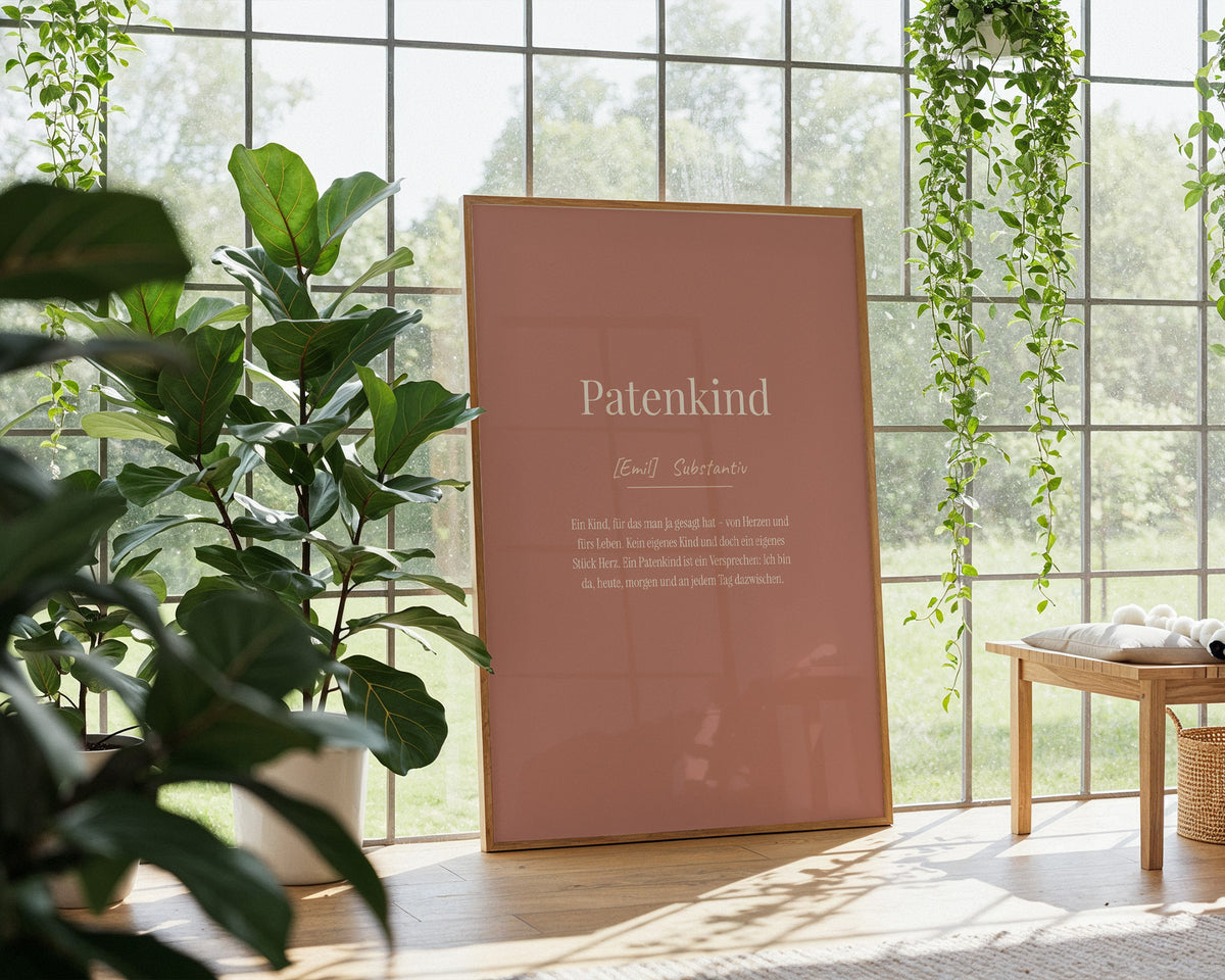 Patenkind (Definition) – gerahmtes Poster an der Wand