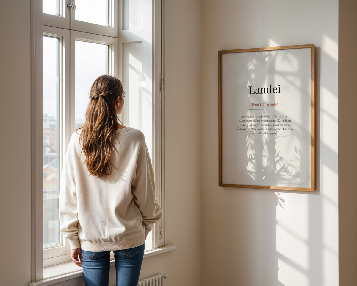 Landei (Definition) – gerahmtes Poster in der Hand