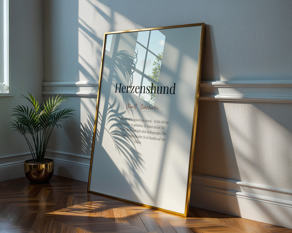 Herzenshund (Definition) – gerahmtes Poster an der Wand