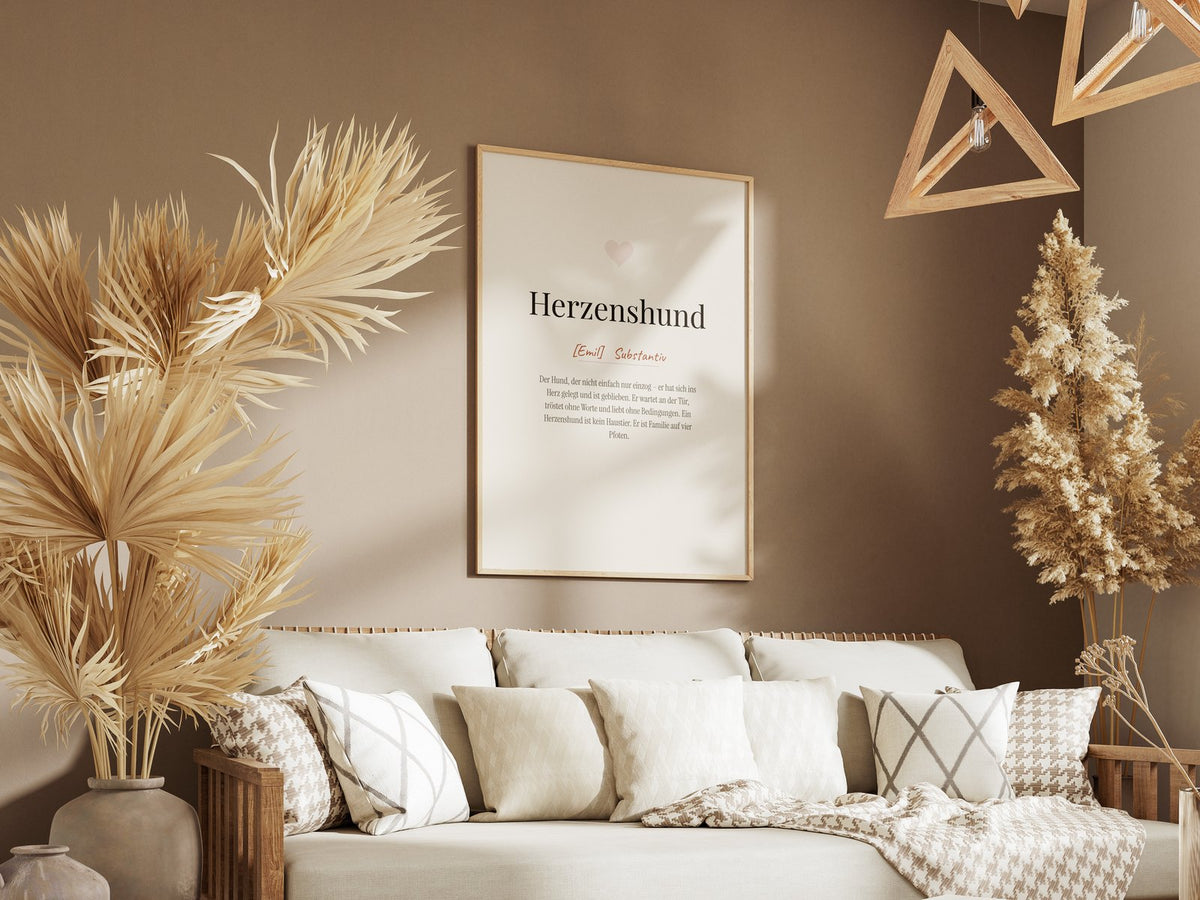 Herzenshund (Definition) – gerahmtes Poster an der Wand