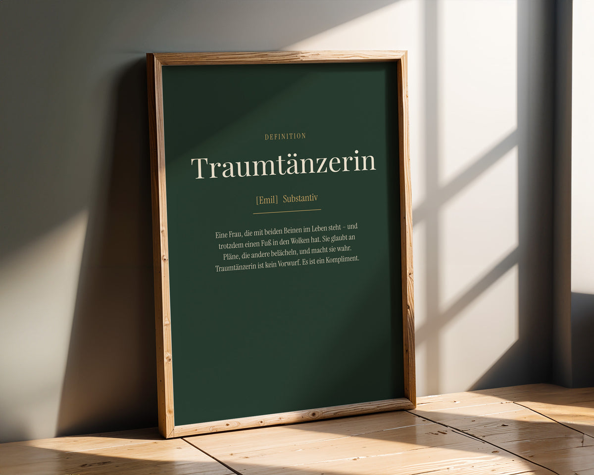 "Traumtänzerin" (Definition) – framed poster on the wall