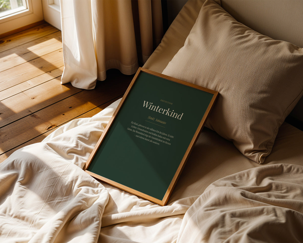 Winterkind (Definition) – gerahmtes Poster an der Wand