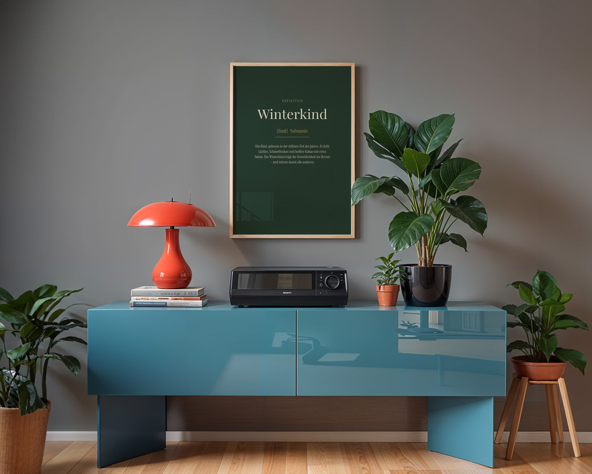 Winterkind (Definition) – gerahmtes Poster an der Wand