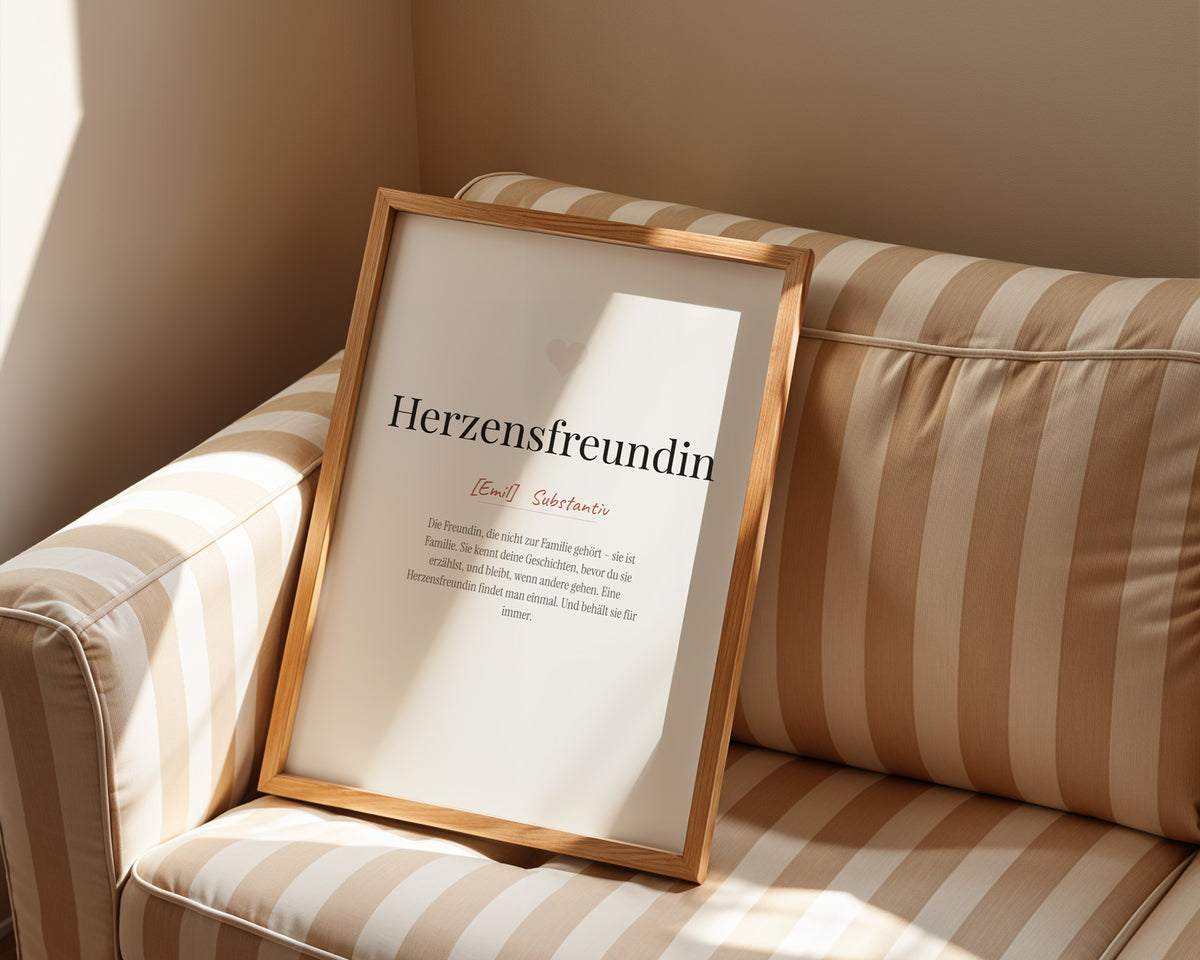 Herzensfreundin (Definition) – gerahmtes Poster an der Wand